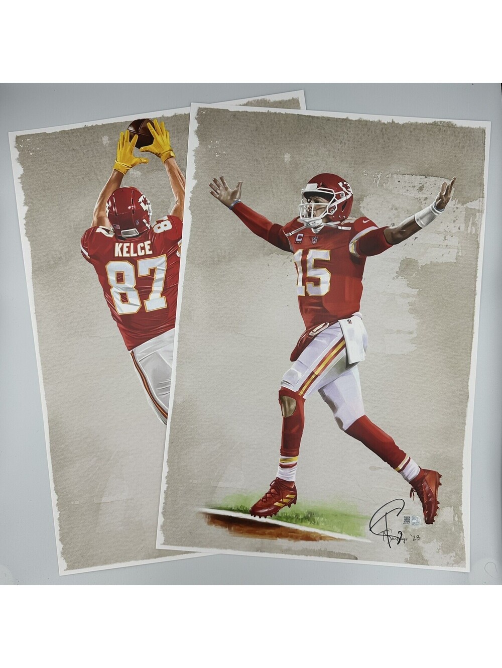 Patrick Mahomes & Travis Kelce 13x19 Signed Lithographs by Tony Santiago Chiefs